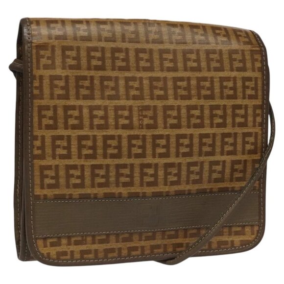 FENDI Zucchino Canvas Shoulder Bag Beige Auth 104456 - Picture 2 of 16